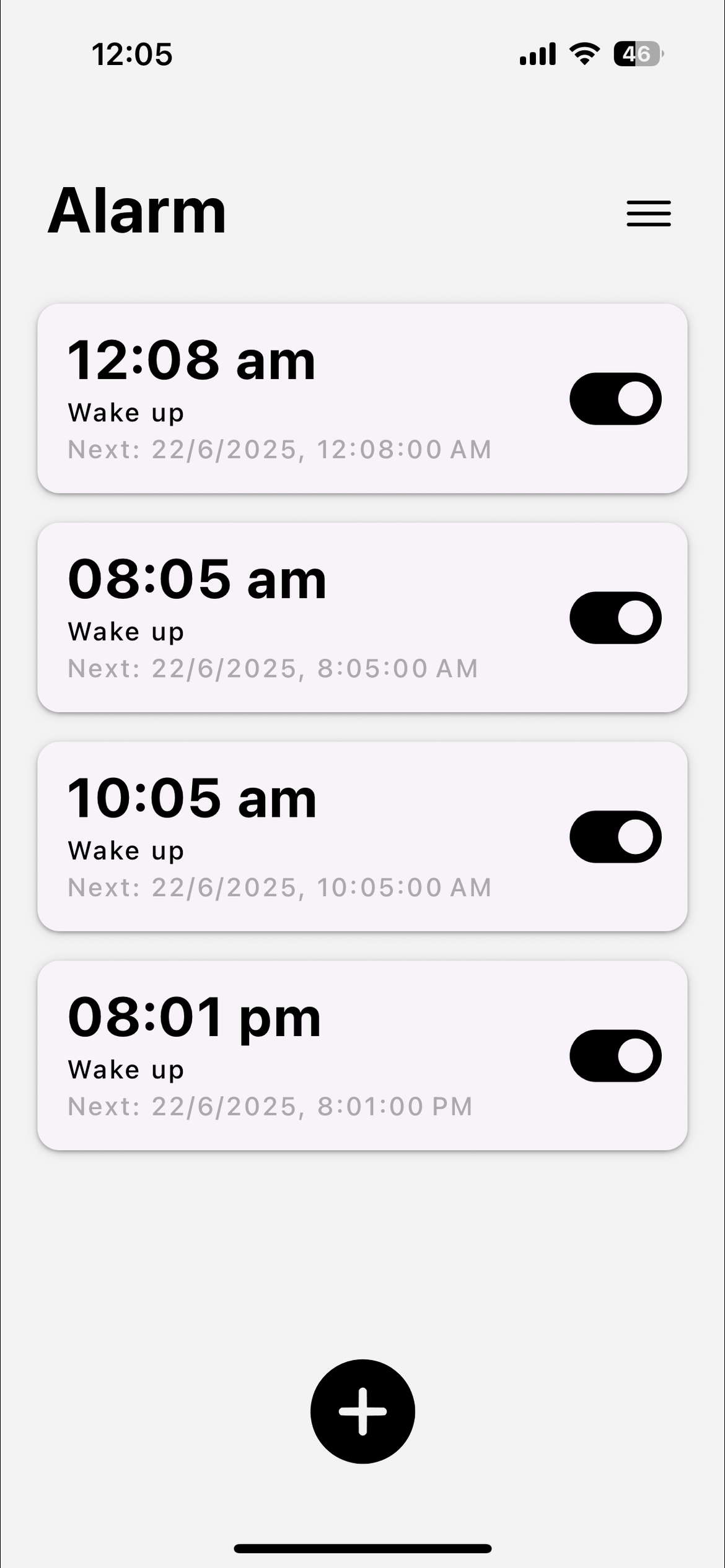 Alarm list example
